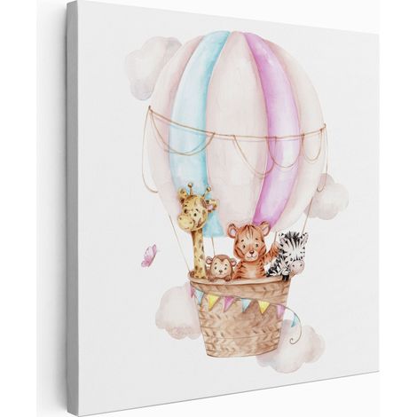 Tableau toile Enfants Carré - Animaux Montgolfière - 80x80 cm (1/2)