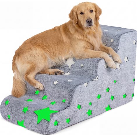 Escalier pour Chien Phosphorescente, Rampe pour Chien à Haute Densité, Fond Antidérapant, Housse en Flanelle Lavable, Charge 30 kg (4 Marches) (1/5)