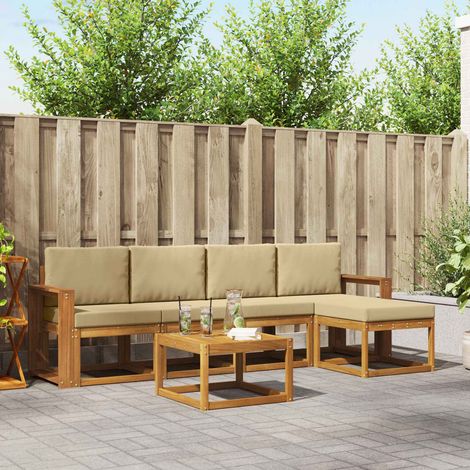 Outdoor-Sofagarnitur 6 pcs Natur und Beige Massivholz Akazie