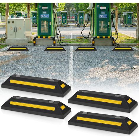Jiubiaz 4X Radstopper Abstand Anfahrschutz Set Reflexband schwarz Ebonite-Hartkautschuk (1/5)