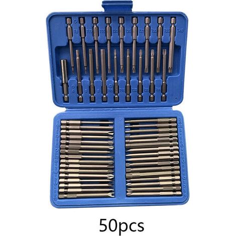 Juego de 50 puntas extra largas, 75 mm, Torx estrella, hexagonal, cuadrada, etc. (1/4)
