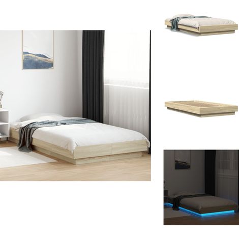 Bettgestell mit LED Sonoma-Eiche 75x190 cm Holzwerkstoff - Bettsystem - Holzbettfundament - Lattenrost - Schlafzimmermöbel - SONOMA EICHE (1/5)