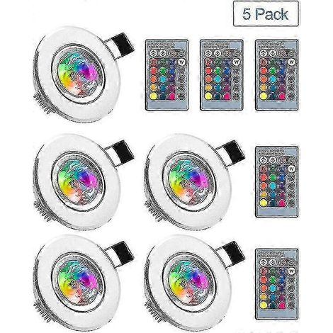 Spot encastré LED avec 5 ampoules multicolores RGB, télécommande incluse, 220 V, 16 couleurs à intensité variable, plafonnier fluorescent, spot encastré. (1/5)