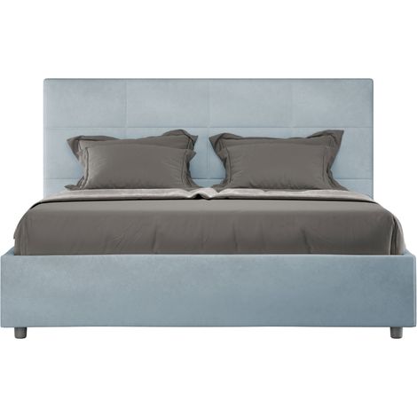 Letto matrimoniale e rete 160x200 in microfibra azzurro Mika (1/4)