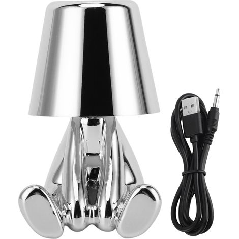 Lampe de chevet à commande tactile, chargement USB, 3 voies, variable, Statue de petit homme, LED, décoration de chambre à coucher, Type H argenté (1/5)