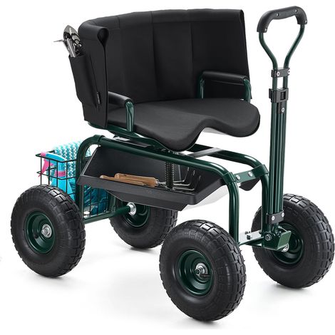 VEVOR Siege de Jardin Roulant, Tabouret de Jardinage sur Roues Robuste, Hauteur Reglable, Capacite Charge 181 kg, Chariot a Siege Pivotant a Dossier, pour Desherbage, Plantation, Terrasse, Exterieur (1/5)