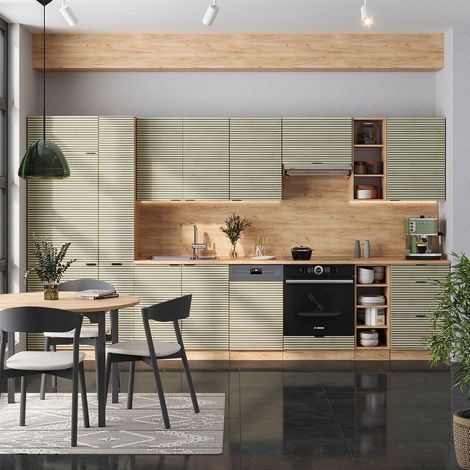 Cucina componibile Fame-Line, Pannello in rovere/rovere goldkraft, 355 cm senza piano di lavoro, Vicco