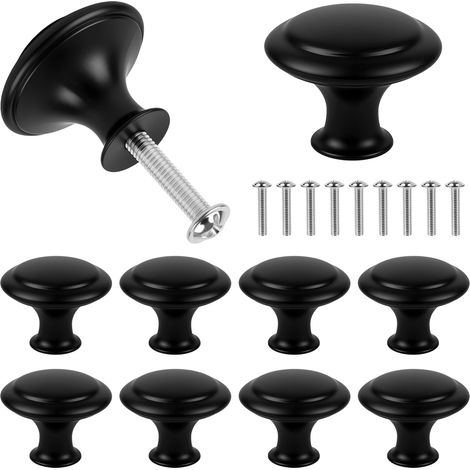 Boutons de Meuble Noirs 10 Pièces, Poignées de Tiroir Rondes en Acier Inoxydable, Boutons de Porte pour Placard Armoire Commode Cuisine, 27 x 21 mm (1/5)