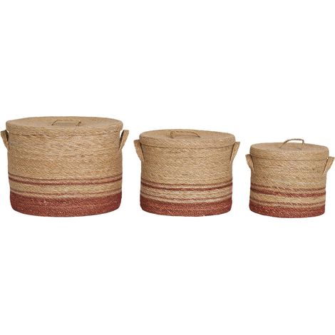 Budoni - Set 3 cesti in seagrass naturale/marrone di misure diverse