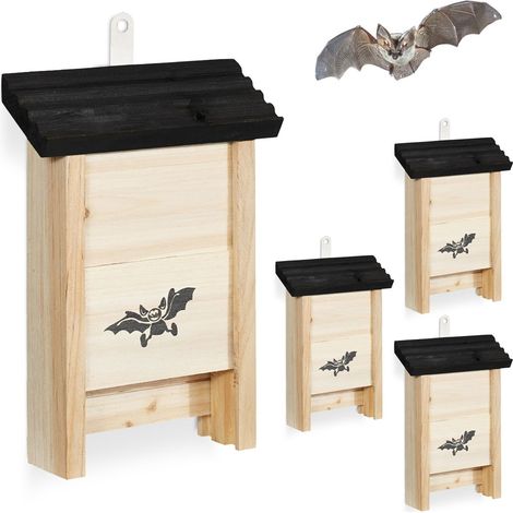 Set di 4 scatole per pipistrelli - Legno non trattato, facile da arrampicare