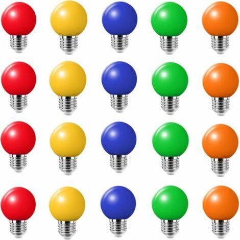 20PCS 3W E27 color bulb, single color LED bulb, 100LM Christmas lamp 220V party small color bubble, 180° LED bulb (4 per color) (1/5)