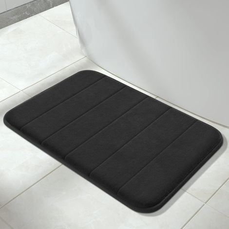 Tapis de bain en mousse à mémoire de forme, doux et confortable, super absorption d'eau, antidérapant, épais, lavable en machine, facile à sécher, pour tapis de salle de bain (noir, 61x43 cm) (1/5)
