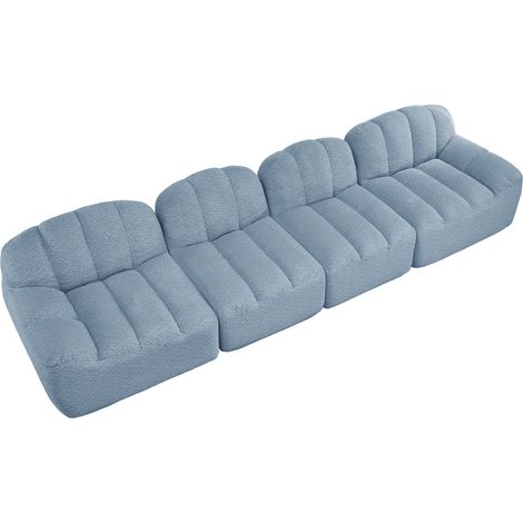 Canapé modulable 4 places forme coquillage en mousse haute densité 32D, tissu bleu doux (1/5)