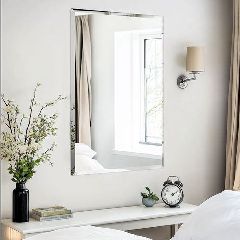 Rectangle Bathroom Mirror Wall Mounted Modern Stylish Design with Contemporary Bevelled Edges - 100cm x 70cm (1/5)