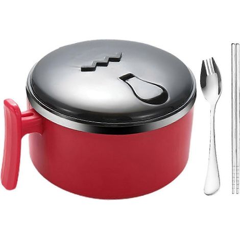 1000 ml Edelstahl-Nudelschüssel mit Deckel, lebensmittelecht, auslaufsicher, tragbar für Schule/Studentenwohnheim – Rot (1/5)
