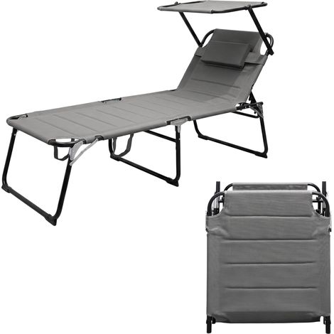 XXL Aluminium Gartenliege mit Sonnendach - grau - Relax Sonnenliege mit Kopfkissen