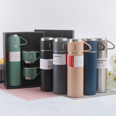 Trade Shop - Thermos in unzerbrechlicher Doppelwand 500 ml mit 2 thermischen Geschenkbecher -
