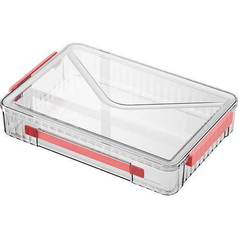 Grande boîte de rangement transparente pour certificats, classeur à papiers portable avec poignée, capacité généreuse pour documents et fichiers, rouge. (1/5)