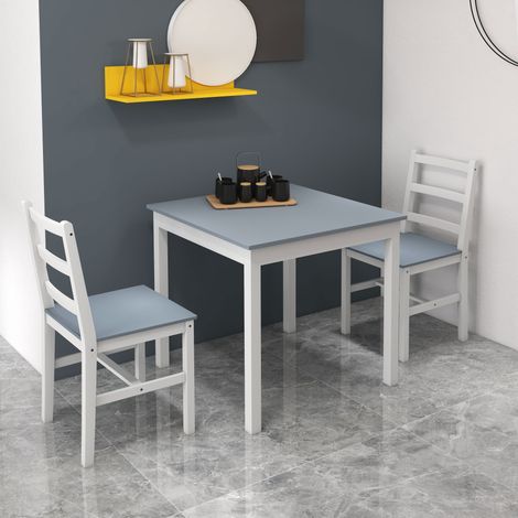 Ensemble de salle à manger pour 2 personnes - bois de pin - 1 table - blanc + gris - 2 chaises - Qualité