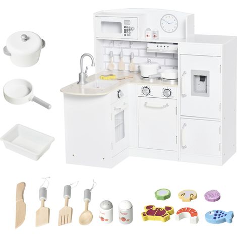 Cuisine pour enfants, ensemble de 14 accessoires, distributeur d'eau électrique, 86 x 64 x 84,5 cm, blanc