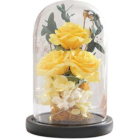 Cadeaux pour elle pour la Saint-Valentin - Rose Fleur Galaxie - Rose Infinie, Dôme de Verre Éternel - Jaune (1/5)