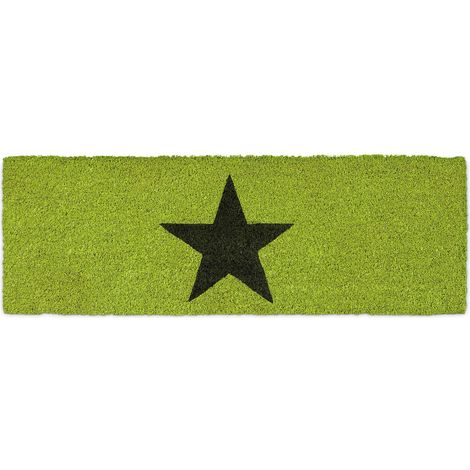 Paillasson fibres de coco antidérapant porte entrée tapis intérieur extérieur HxlxP 1,5 x 75 x 25 cm étoile, vert, 80 x 150 cm (1/5)
