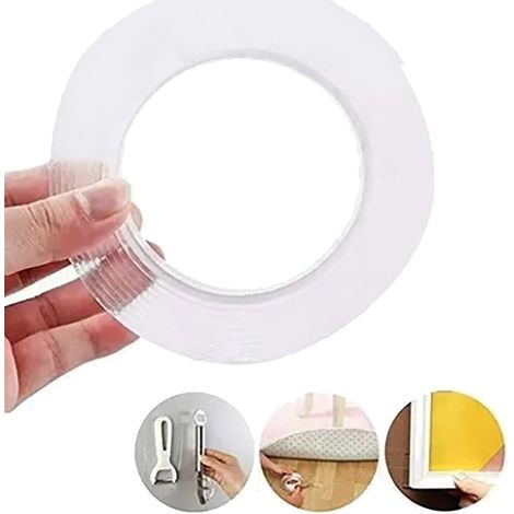 Ruban adhésif double face nano ultra-résistant, 10 000 utilisations, sans résidus, imperméable, adhésif acrylique transparent, 30 mm x 3 (1/4)