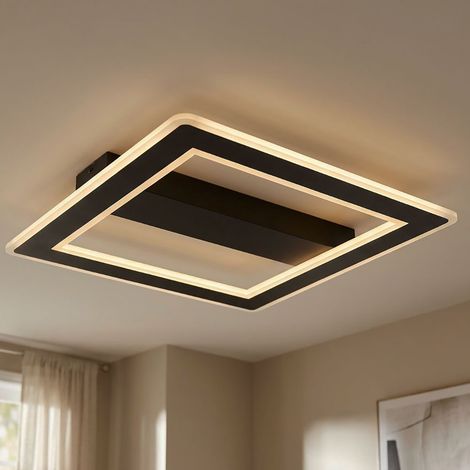 LED Deckenleuchte schwarz Wohnzimmerlampe Modern LED Designleuchte schwarz, Metall, opal, 30W 1860Lm 3000+6500K warmweiß+kaltweiß, LxBxH 45x45x5 cm