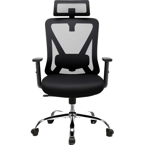 Silla de oficina, diseño ergonómico, reposabrazos ajustables, 52x54x125 cm, negra. (1/2)