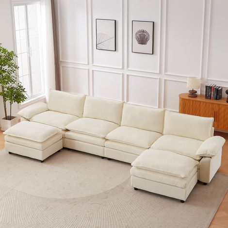 Canapé modulable, canapé modulable en chenille en forme de U, librement configurable, canapé d'angle en L adapté aux salons, appartements et bureaux (4 places en forme de U, Beige)
