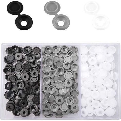 Plastic Hinge Screw Covers, 240 Pcs Brown Caps for Dust Cleaner with Storage Box (Black, White, Gray) (1/5)
