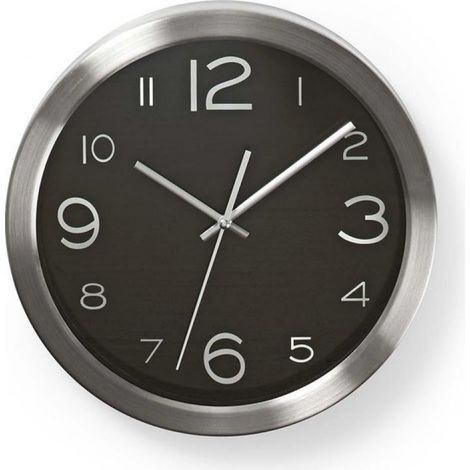 Horloge murale - Diamètre : 300 mm - Acier inoxydable - Argent/Noir (1/5)