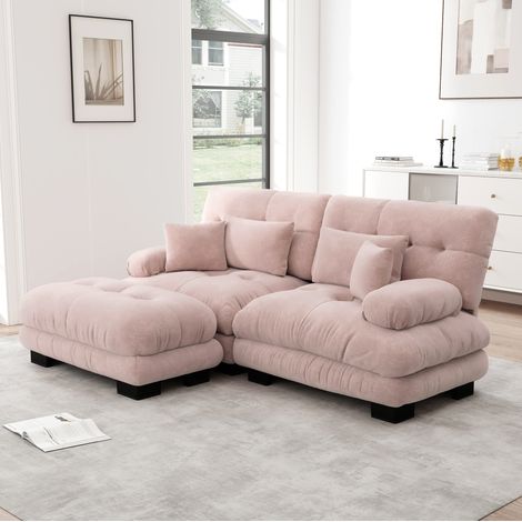 Sofa Ecksofa modular Chenille Rosa mit Ottoman OKMYHOME (1/5)