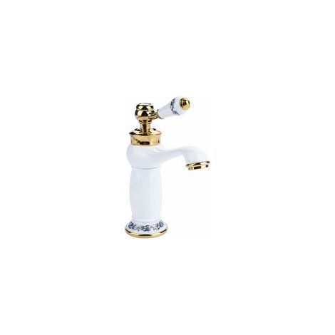 Robinet de lavabo ancien en céramique et laiton, mitigeur en Porcelaine bleue et blanche à long col de cygne de style vintage, robinet de kitchen pour eau chaude et froide (blanc)-Crezuo
