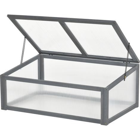 Mini serre en bois avec plaque polycarbonate transparente 100 x 65 x 40 cm, protection UV et ventilation (1/5)