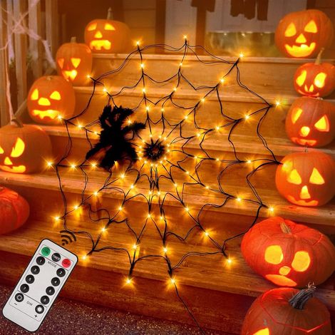 Lichterkette mit Spinnennetz-Motiv für Halloween – 1,20 m Durchmesser, 70 LEDs, schwarzes Spinnenmuster, wasserdicht, geeignet für die Dekoration von Haus und Garten im Innen- und Außenbereich. (1/5)