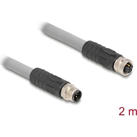 Delock Cable M12 codificado en L de 5 clavijas macho a hembra PUR adecuado para cadenas de arrastre 2 m gris