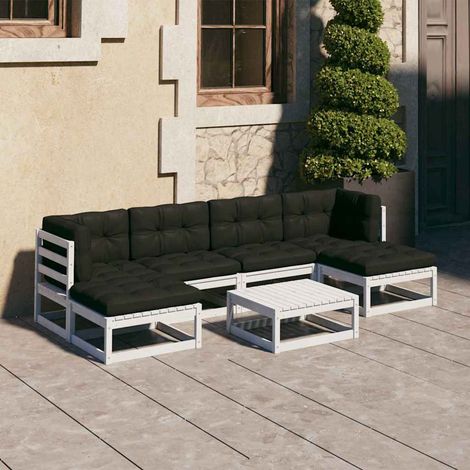 vidaXL Set muebles jardín 7 pzas con cojines madera maciza pino blanco (1/5)
