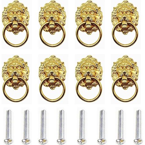 Pieces Lion Head Cabinet Handles, Antique Bronze Lion Drawer Pulls, Lion Head Cabinet Drawer Rings, with Screws, for Cabinet Door Handles and Drawer Pulls (Gold)