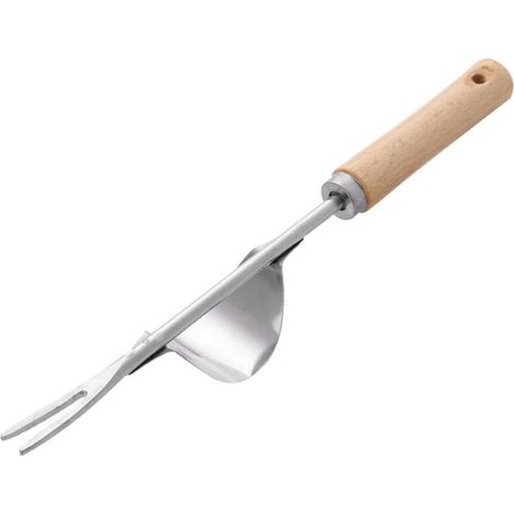 Désherbeur Manuel en Acier Inoxydable pour le Jardin - Poignée en Bois pour Creuser, Désherber et Desserrer