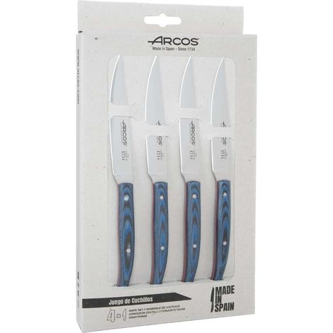 ARCOS Tafelmesser Serie - Tafelmesser Set 4 Stück (Fleischmesser) - Klinge Edelstahl Nitrum 4 Zoll - Rosenholzgriff - Farbe blau