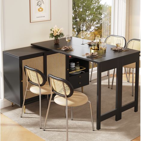Mesa comedor giratoria con almacenamiento negro moderno OKMYHOME (1/5)