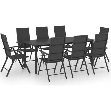 Ensemble de salle à manger de jardin meuble extérieur 9 pièces noir
