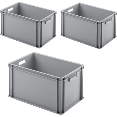 BRB 3 récipients empilables Euro avec 2 poignées, 600 x 400 x 320 mm, gris