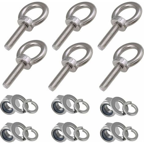 6 Pièces Longueur du filetage 30mm Nylon Écrou de Blocage et Rondelles de Blocage, Boulons filetés extérieurs en acier inoxydable 304 Marine Boulons à œil M8 (1/5)