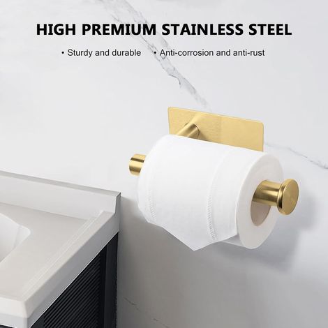 Porta carta igienica, porta carta igienica a parete, porta rotolo di carta igienica in acciaio inox senza fori per bagno e cucina, oro (1/5)