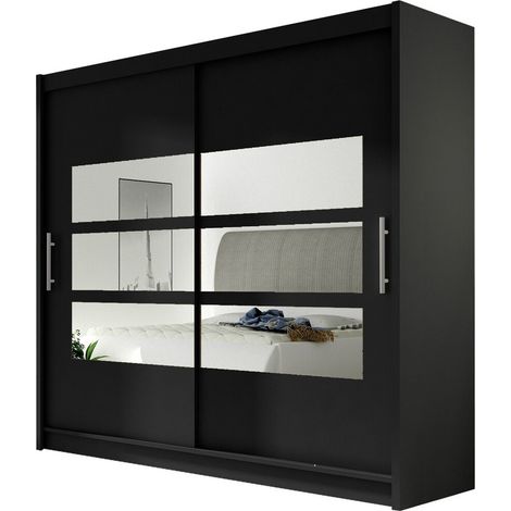Armario Closico 101, Negro, 215x180x58cm, Puertas de armario: Correderas, Número de estantes: 5