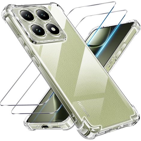 3 en 1 Coque et Verre Trempé pour Xiaomi 14T 5G, [Coussin d'air Intégré] Anti-Jaunissement Souple TPU Bumper Coque Protection pour 14 t, Transparente (1/5)