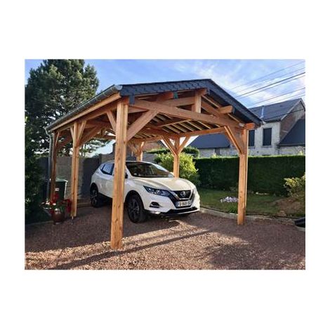 Abri Deux Pentes, 350cmx1250cm, Bois DOUGLAS Français, Carport, Auvent, Abri voiture