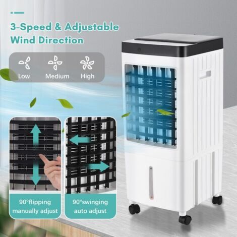 Rafraîchisseur d'air évaporatif portable 2000m³/h – Minuterie 7,5h – Télécommande – Grand réservoir 10L – Pour pièces jusqu'à 30m² (1/4)